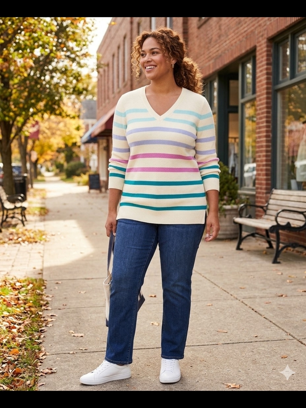 NWOT Talbots Casual Stripe Shaker Stitch Pastel V-Neck Tunic Size 2Xp